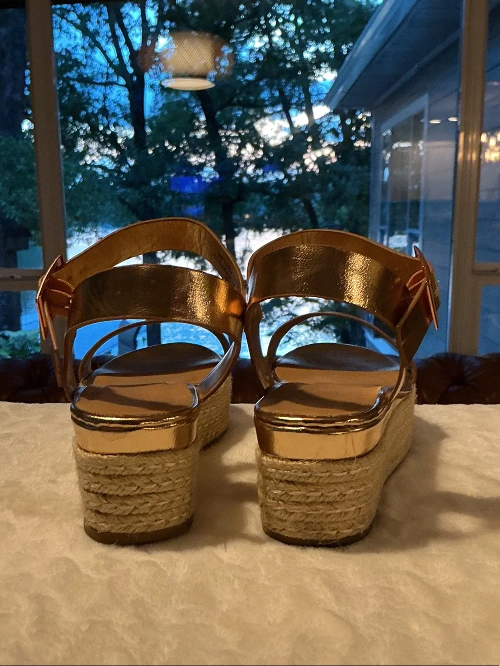 BAMBOO Metallic Gold Espadrille Platform Sandals